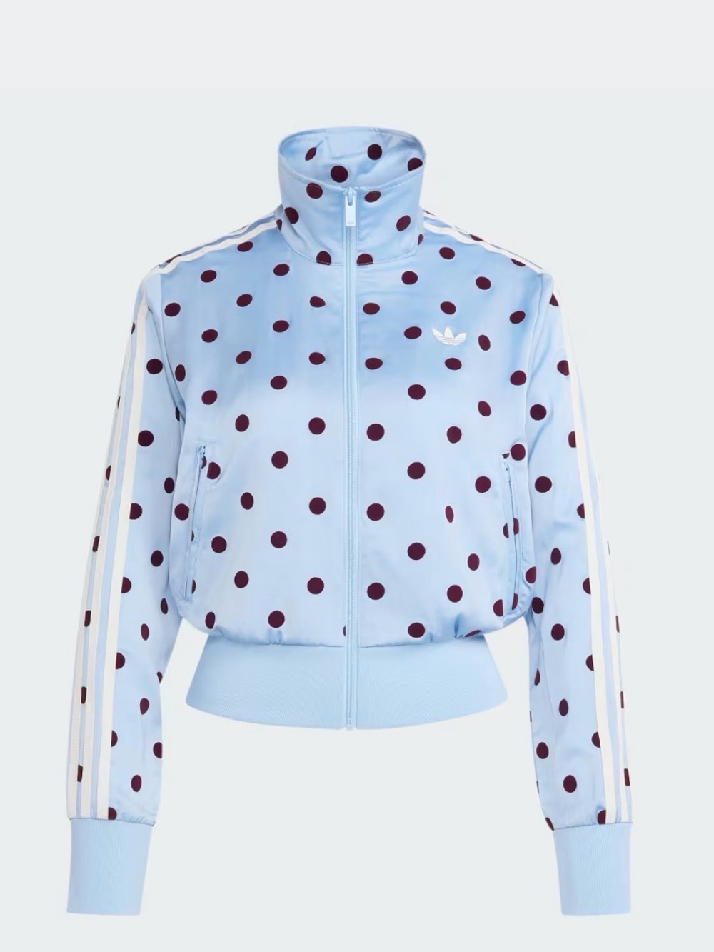 adidas Light Blue Polka Dot Bomber Jacket/Burgundy Dots Wide Leg Tracksuit Set🩵